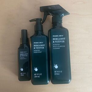 Trader Joe's Bergamot Vetiver set of 3: spray cleaner, room spray, soap